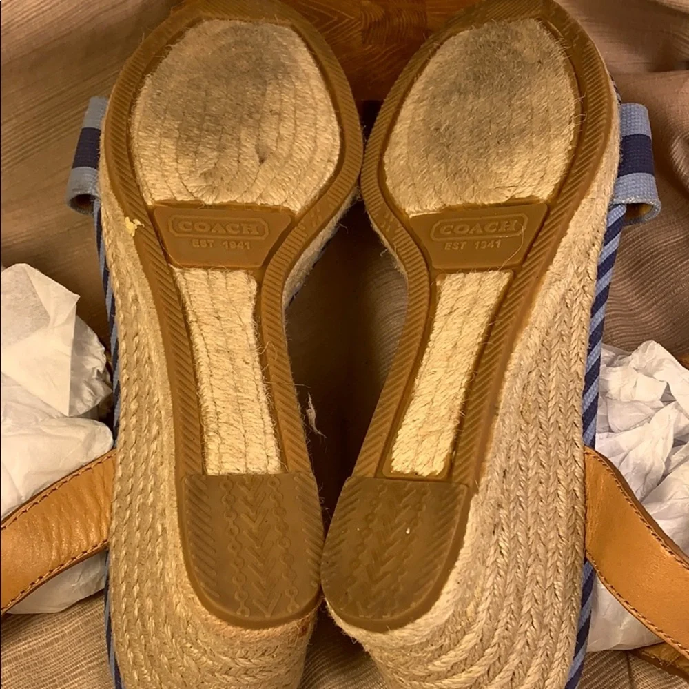 Coach leather/canvas espadrilles 3”heel 0.7”pltfrm